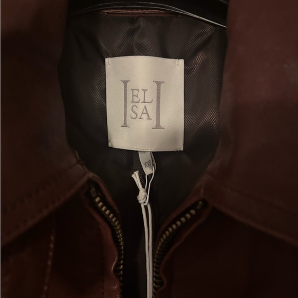 Helsa The Shirred Oversized Leather Jacket in Cognac - Picture 2 of 3